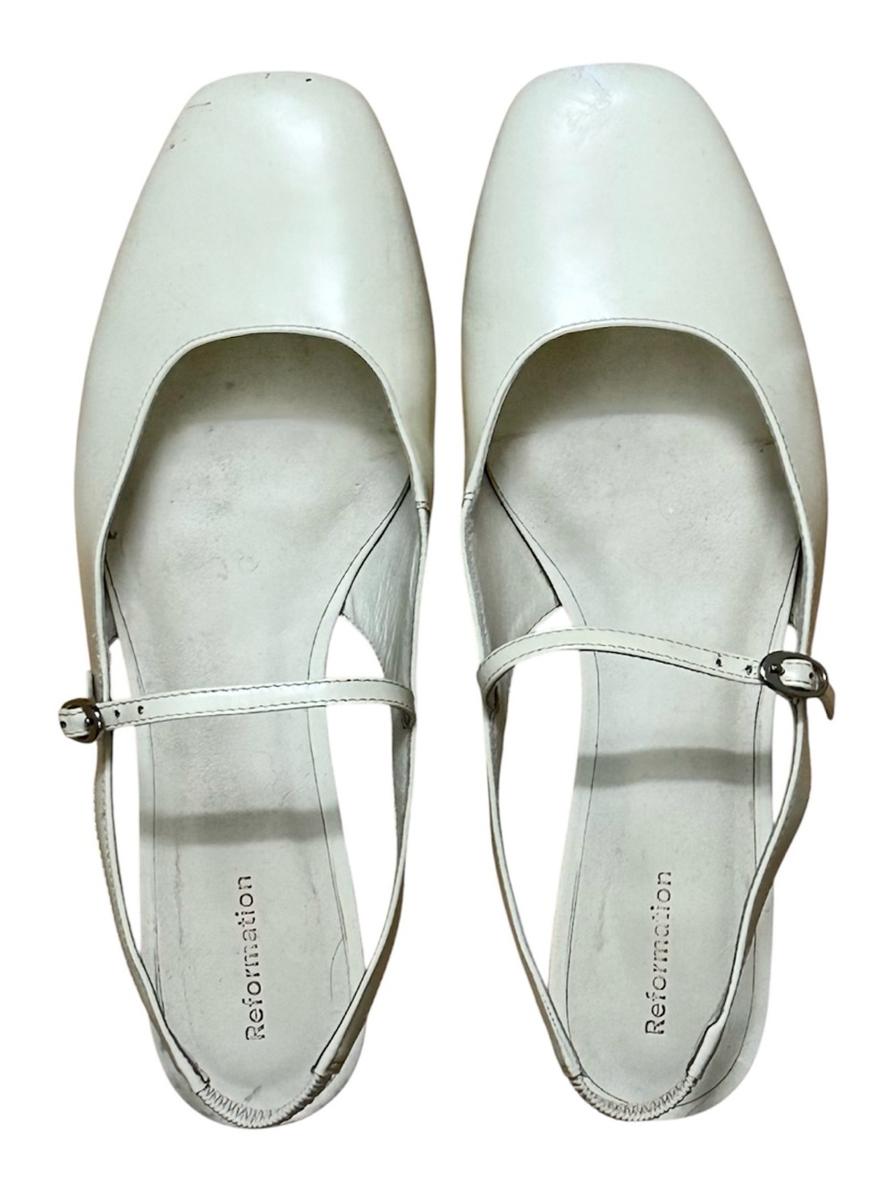 Reformation Claire White/Cream Leather Flat Slingback Mary Jane Mules